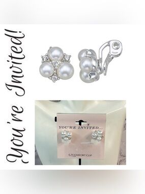 🌟🌟 Classic Pearl & Crystal Cluster Clip-On Earrings - White
